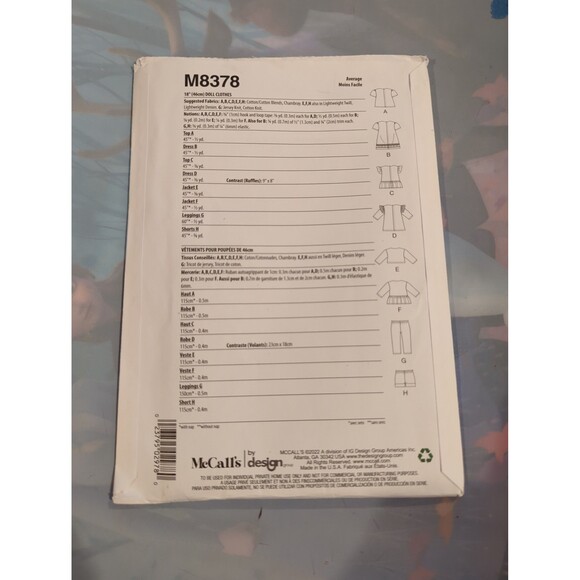 McCall's sewing pattern m8378 18-In doll clothes dress tunic leggings shorts top - Picture 4 of 5